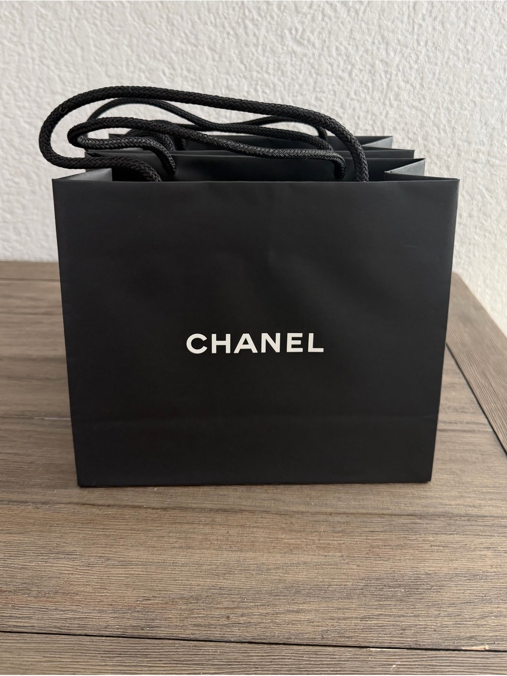 CHANEL Black and White Logo Shopping Bag